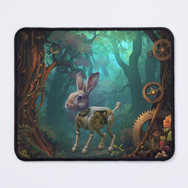 Item preview, Steampunk Cyborg Rabbit – Mechanical Hare in a Forest Backdrop designed and sold by WildPawPrint.