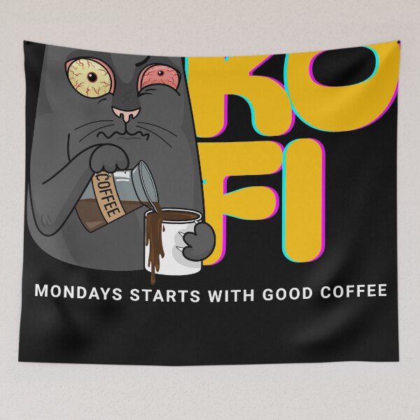 Item preview, ☕? “KOFI – Mondays Start with Good Coffee” | Funny Hungover Cat Coffee T-Shirt for Tired Coffee Lovers designed and sold by PupmeowTs.