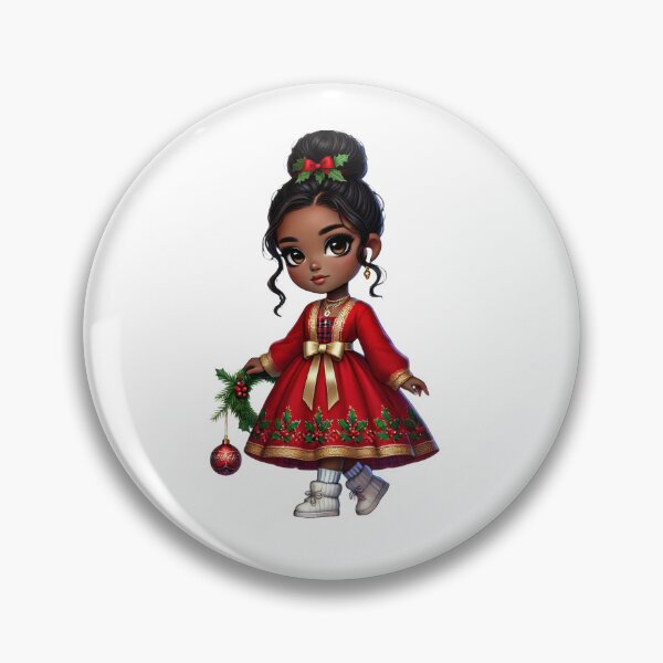 Item preview, Afro Christmas Girl in Red Holiday Dress with Ornament designed and sold by Lulunza.