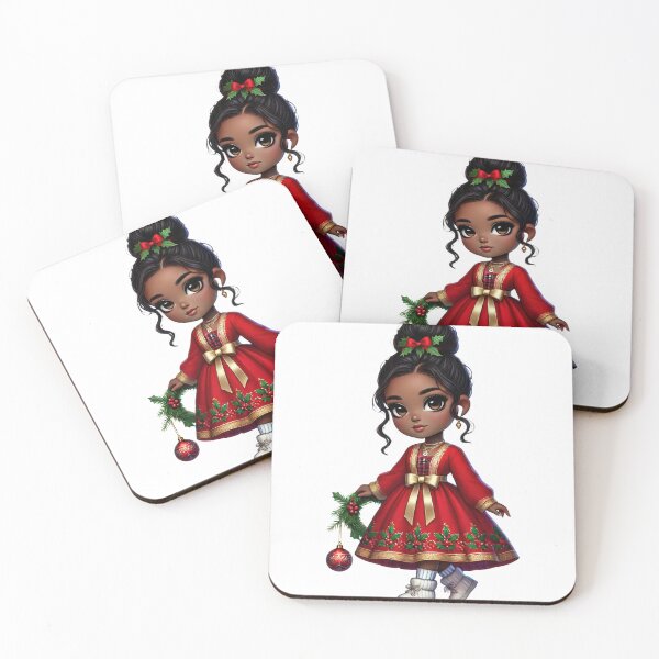 Item preview, Afro Christmas Girl in Red Holiday Dress with Ornament designed and sold by Lulunza.