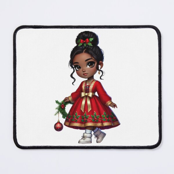 Item preview, Afro Christmas Girl in Red Holiday Dress with Ornament designed and sold by Lulunza.