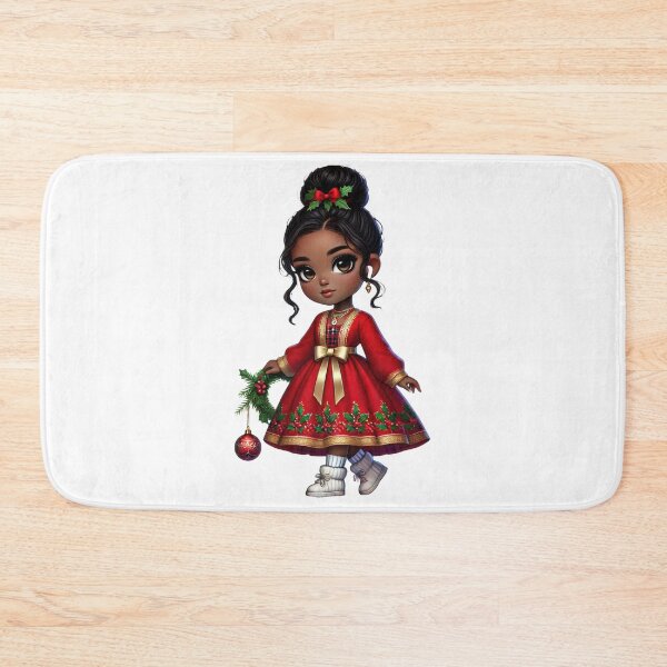 Item preview, Afro Christmas Girl in Red Holiday Dress with Ornament designed and sold by Lulunza.