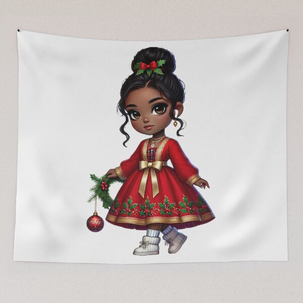 Item preview, Afro Christmas Girl in Red Holiday Dress with Ornament designed and sold by Lulunza.