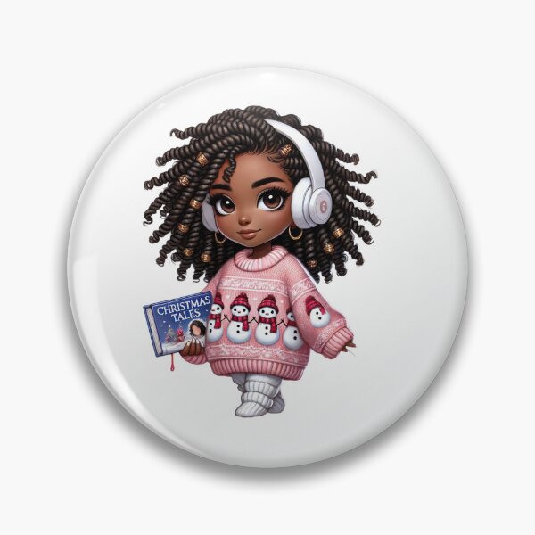Item preview, Afro Christmas Girl in Pink Sweater Holding Book designed and sold by Lulunza.