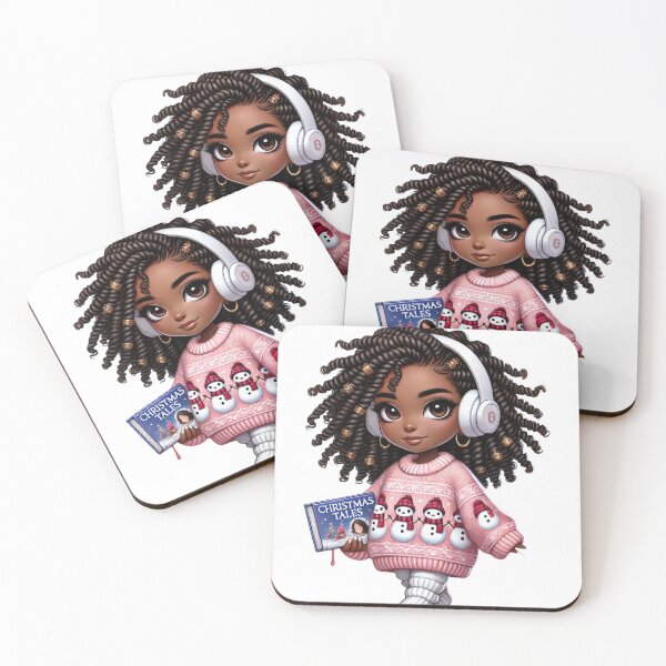 Item preview, Afro Christmas Girl in Pink Sweater Holding Book designed and sold by Lulunza.