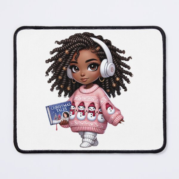 Item preview, Afro Christmas Girl in Pink Sweater Holding Book designed and sold by Lulunza.