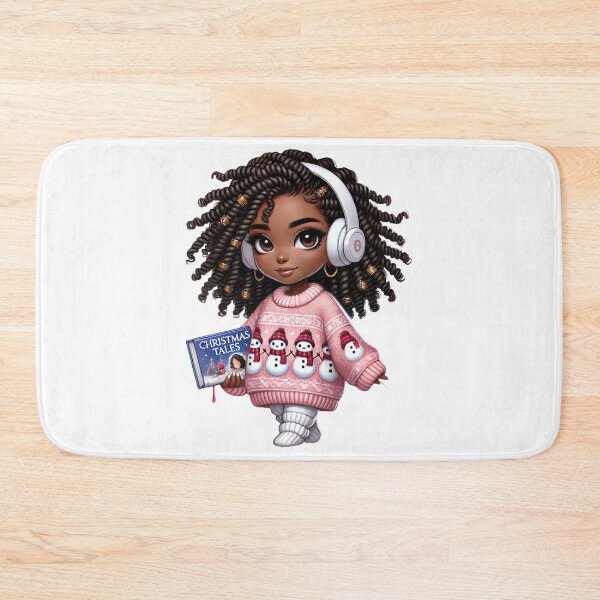 Item preview, Afro Christmas Girl in Pink Sweater Holding Book designed and sold by Lulunza.