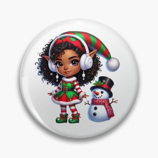 Item preview, Afro Christmas Girl in Elf Outfit with Snowman designed and sold by Lulunza.