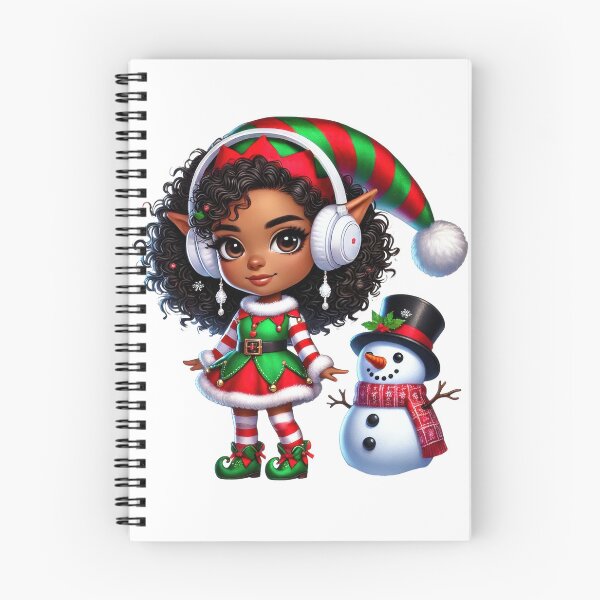Item preview, Afro Christmas Girl in Elf Outfit with Snowman designed and sold by Lulunza.