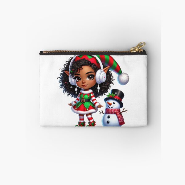 Item preview, Afro Christmas Girl in Elf Outfit with Snowman designed and sold by Lulunza.