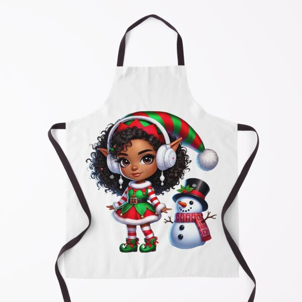 Item preview, Afro Christmas Girl in Elf Outfit with Snowman designed and sold by Lulunza.