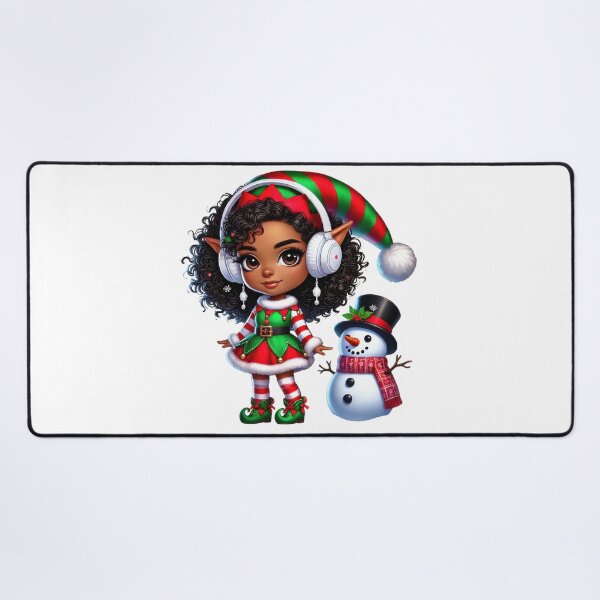 Item preview, Afro Christmas Girl in Elf Outfit with Snowman designed and sold by Lulunza.
