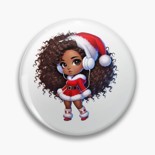 Artikelvorschau, Afro-Weihnachtsmädchen im Weihnachtsmannkleid mit Kopfhörern entworfen und verkauft von Lulunza.