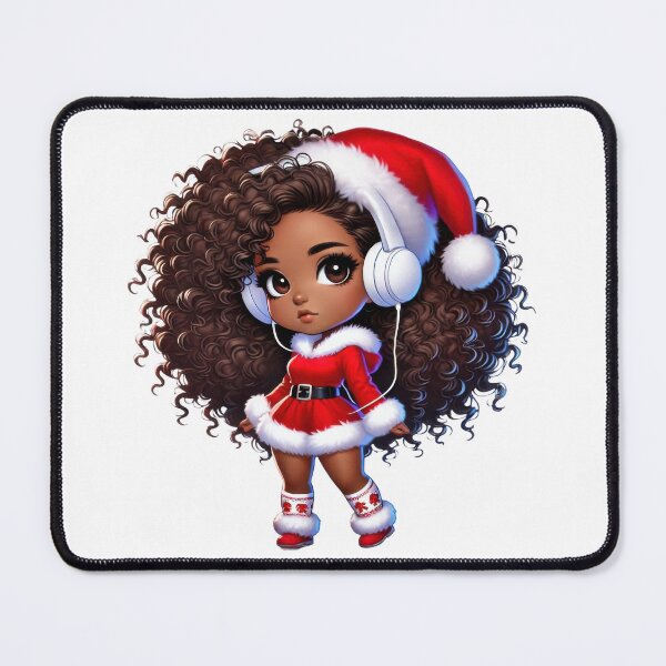 Item preview, Afro Christmas Girl in Santa Dress with Headphones designed and sold by Lulunza.
