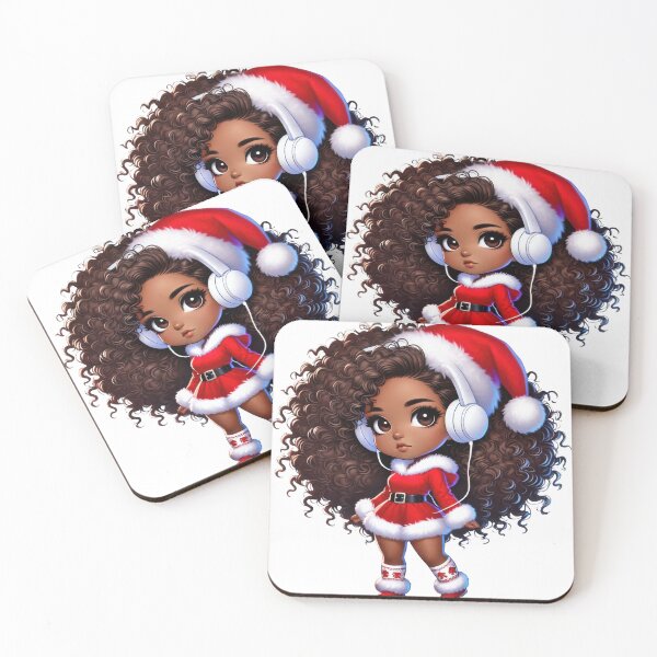 Item preview, Afro Christmas Girl in Santa Dress with Headphones designed and sold by Lulunza.