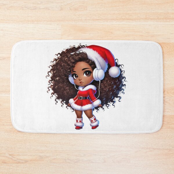 Item preview, Afro Christmas Girl in Santa Dress with Headphones designed and sold by Lulunza.