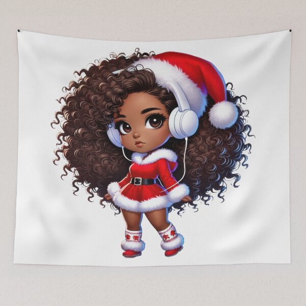 Artikelvorschau, Afro-Weihnachtsmädchen im Weihnachtsmannkleid mit Kopfhörern entworfen und verkauft von Lulunza.
