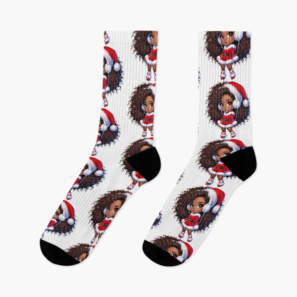 Item preview, Afro Christmas Girl in Santa Dress with Headphones designed and sold by Lulunza.