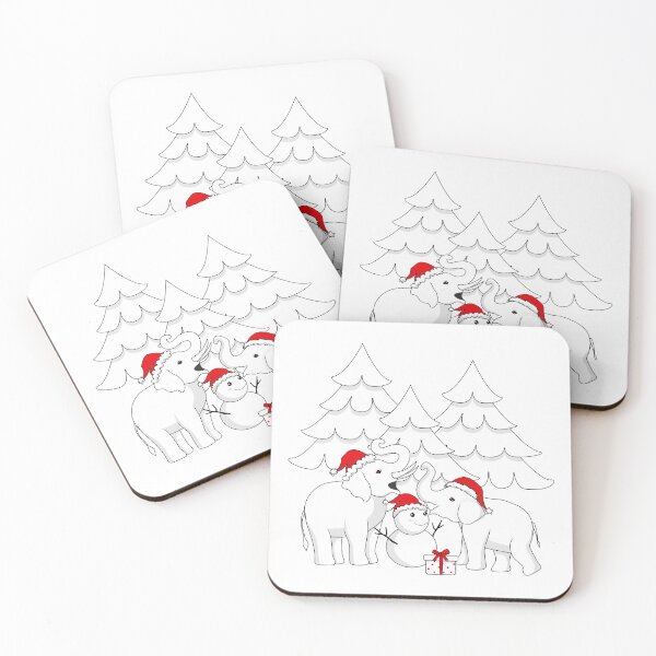 Item preview, Elephans and Snowman with Santa's Hat in Winter Scene designed and sold by JohanaStyle.