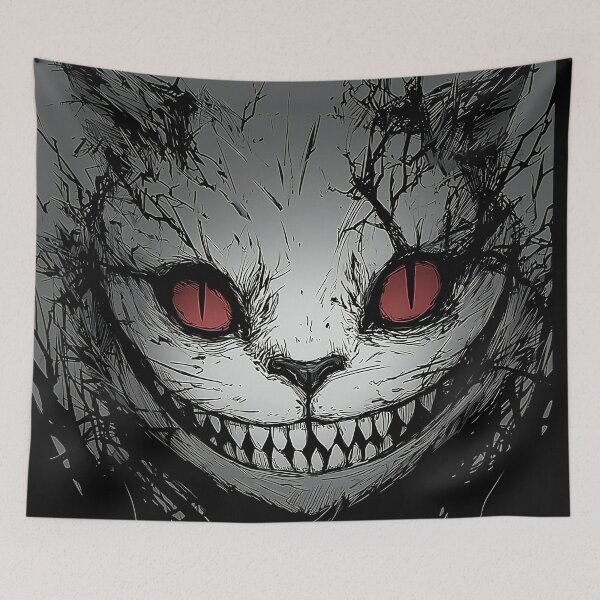 Item preview, Red-Eyed Demon Cheshire Cat – Creepy Grinning Horror Illustration designed and sold by Skolyak.