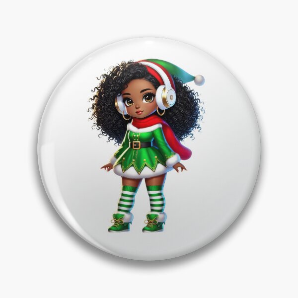 Item preview, Afro Christmas Girl in Green Elf Dress with Headphones designed and sold by Lulunza.