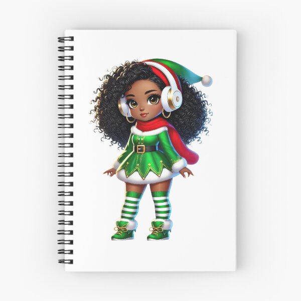 Item preview, Afro Christmas Girl in Green Elf Dress with Headphones designed and sold by Lulunza.