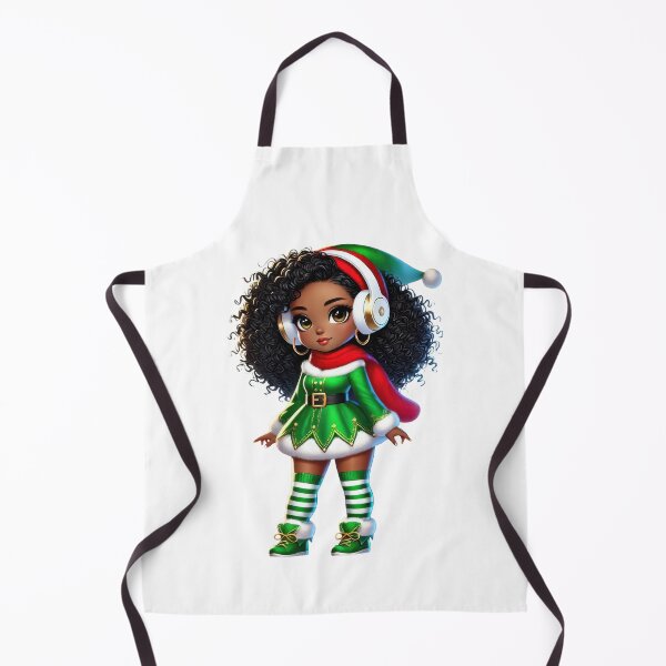Item preview, Afro Christmas Girl in Green Elf Dress with Headphones designed and sold by Lulunza.