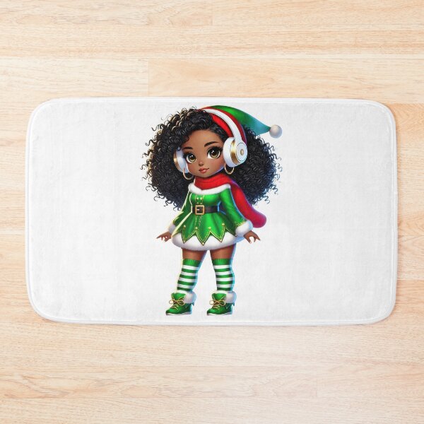 Item preview, Afro Christmas Girl in Green Elf Dress with Headphones designed and sold by Lulunza.