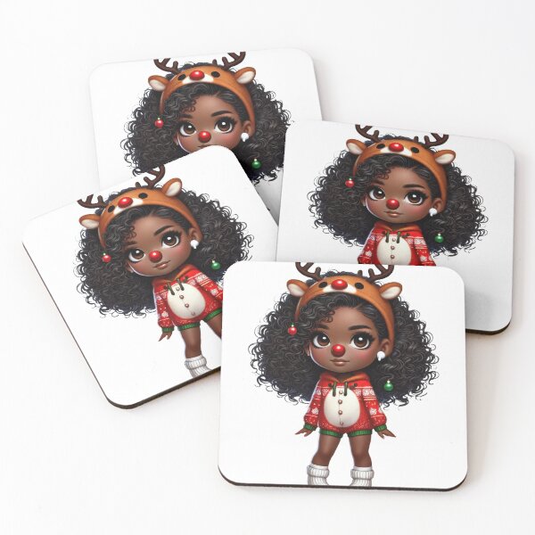 Item preview, Afro Christmas Girl in Reindeer Costume with Red Nose designed and sold by Lulunza.
