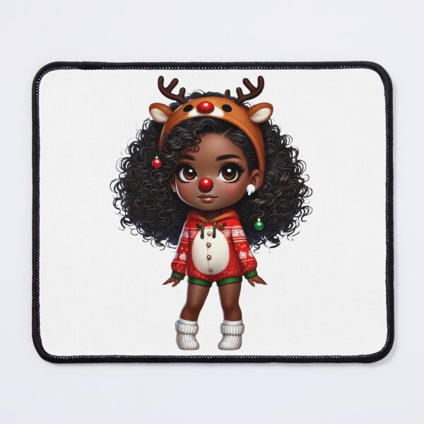 Item preview, Afro Christmas Girl in Reindeer Costume with Red Nose designed and sold by Lulunza.
