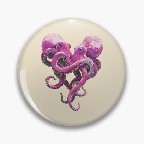 Item preview, Octopus Heart watercolor illustration, pink twin octopuses designed and sold by Magnificent Lizard.