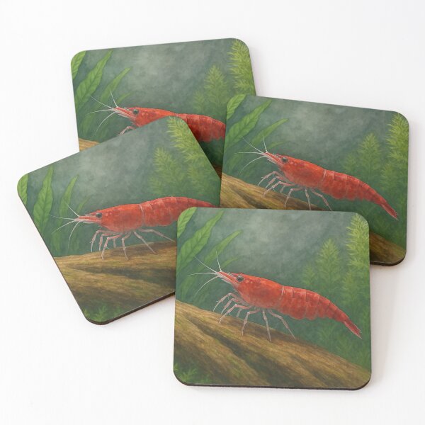 Item preview, Red Cherry Neocaridina Shrimp on Driftwood – Realistic Watercolor Aquarium Art designed and sold by Sarcastic Narwhal.