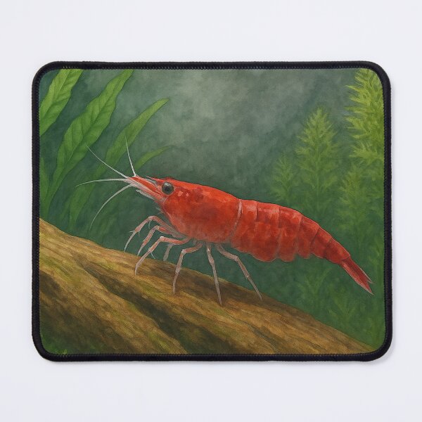 Item preview, Red Cherry Neocaridina Shrimp on Driftwood – Realistic Watercolor Aquarium Art designed and sold by Sarcastic Narwhal.