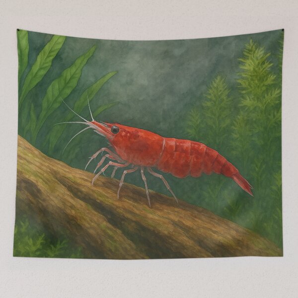 Item preview, Red Cherry Neocaridina Shrimp on Driftwood – Realistic Watercolor Aquarium Art designed and sold by Sarcastic Narwhal.