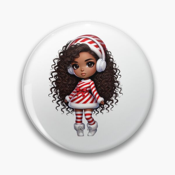 Item preview, Afro Christmas Girl in Candy Cane Outfit with Headphones designed and sold by Lulunza.