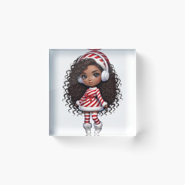Item preview, Afro Christmas Girl in Candy Cane Outfit with Headphones designed and sold by Lulunza.