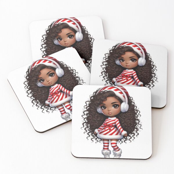 Item preview, Afro Christmas Girl in Candy Cane Outfit with Headphones designed and sold by Lulunza.