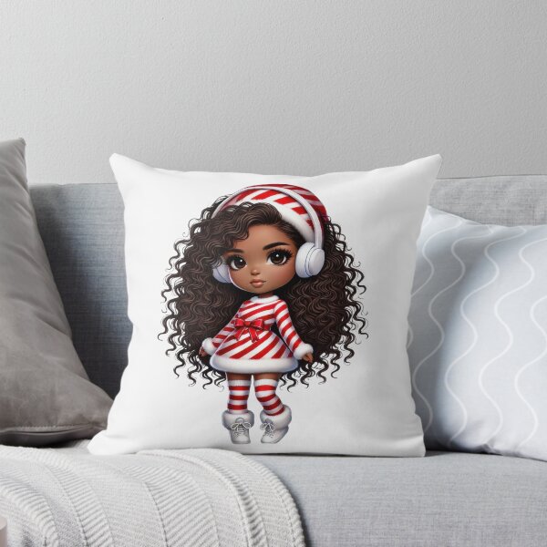 Artikelvorschau, Afro-Weihnachtsmädchen im Zuckerstangen-Outfit mit Kopfhörern entworfen und verkauft von Lulunza.