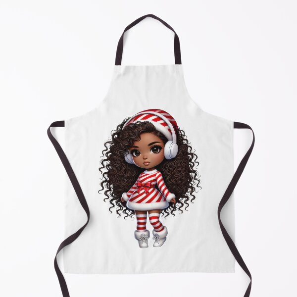 Item preview, Afro Christmas Girl in Candy Cane Outfit with Headphones designed and sold by Lulunza.
