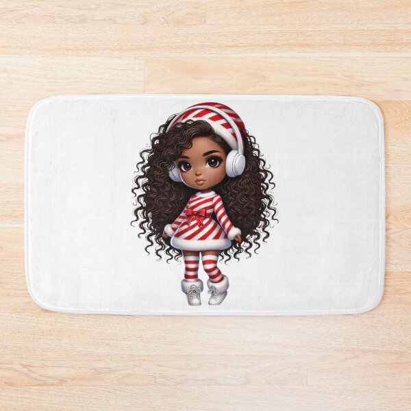 Item preview, Afro Christmas Girl in Candy Cane Outfit with Headphones designed and sold by Lulunza.