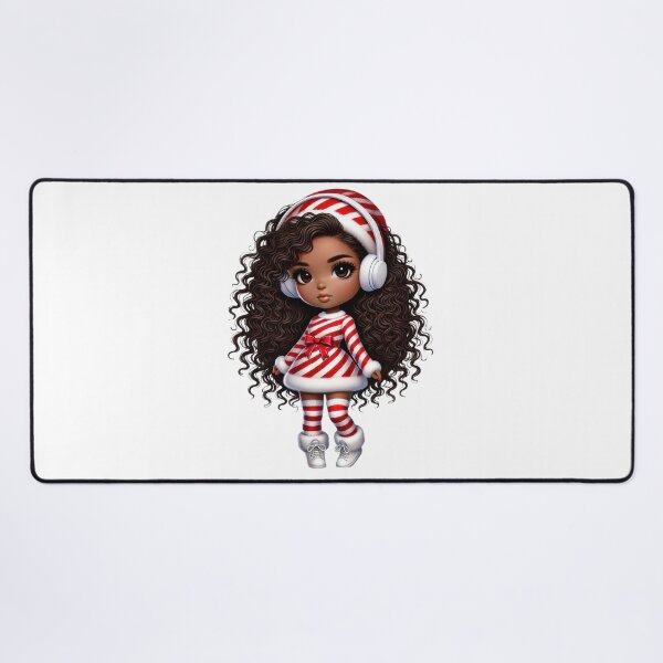 Item preview, Afro Christmas Girl in Candy Cane Outfit with Headphones designed and sold by Lulunza.