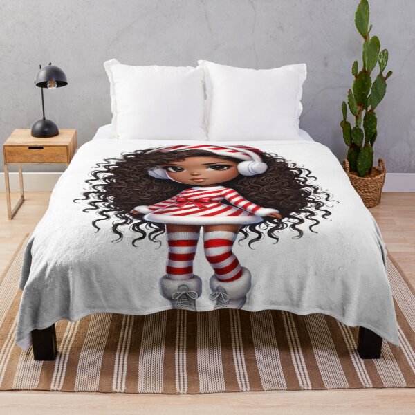 Item preview, Afro Christmas Girl in Candy Cane Outfit with Headphones designed and sold by Lulunza.