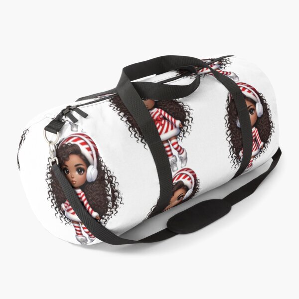 Item preview, Afro Christmas Girl in Candy Cane Outfit with Headphones designed and sold by Lulunza.