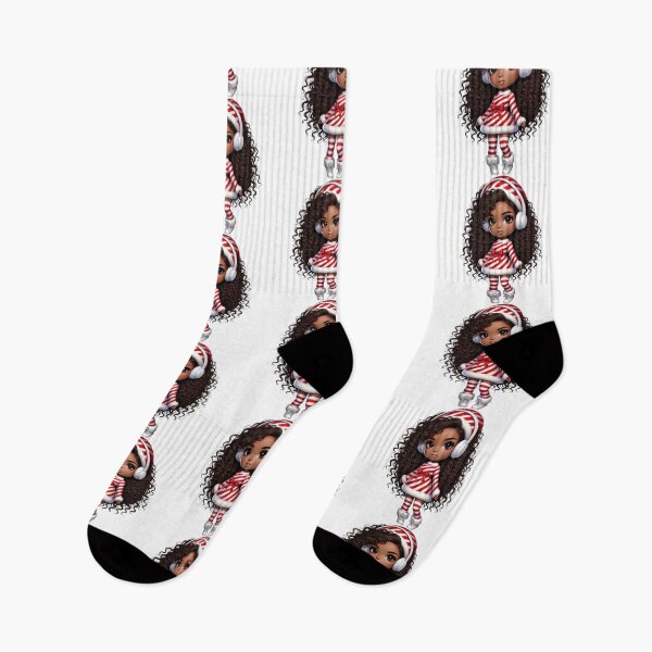 Item preview, Afro Christmas Girl in Candy Cane Outfit with Headphones designed and sold by Lulunza.