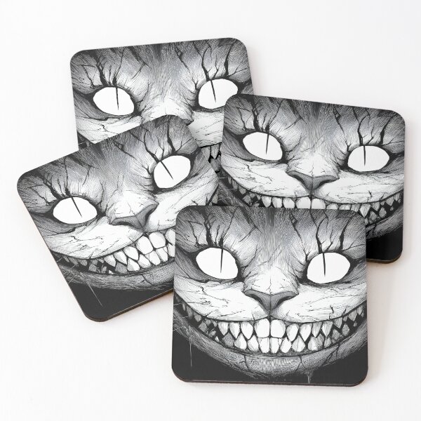 Item preview, Glowing Eyes Horror Cheshire Cat – Monochrome Grinning Feline Illustration designed and sold by Skolyak.