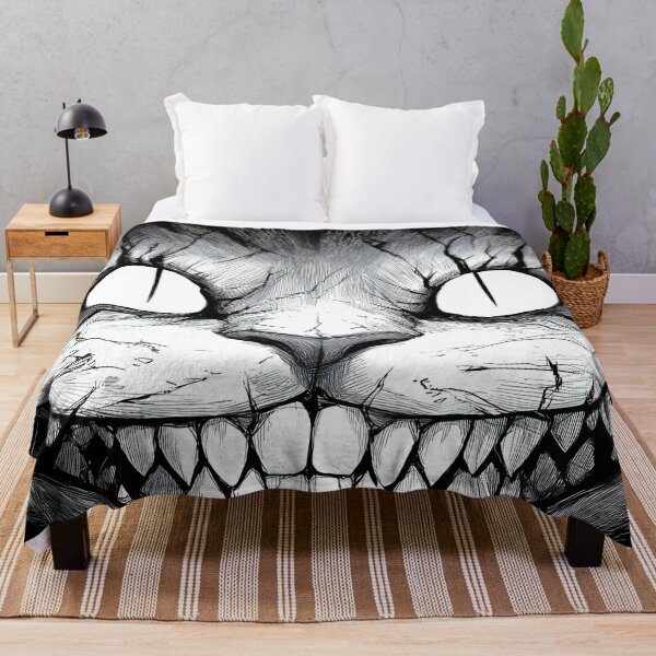 Item preview, Glowing Eyes Horror Cheshire Cat – Monochrome Grinning Feline Illustration designed and sold by Skolyak.