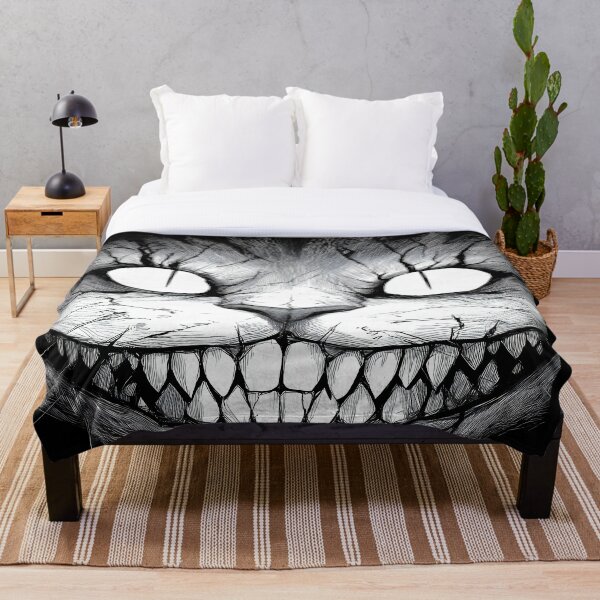 Item preview, Glowing Eyes Horror Cheshire Cat – Monochrome Grinning Feline Illustration designed and sold by Skolyak.
