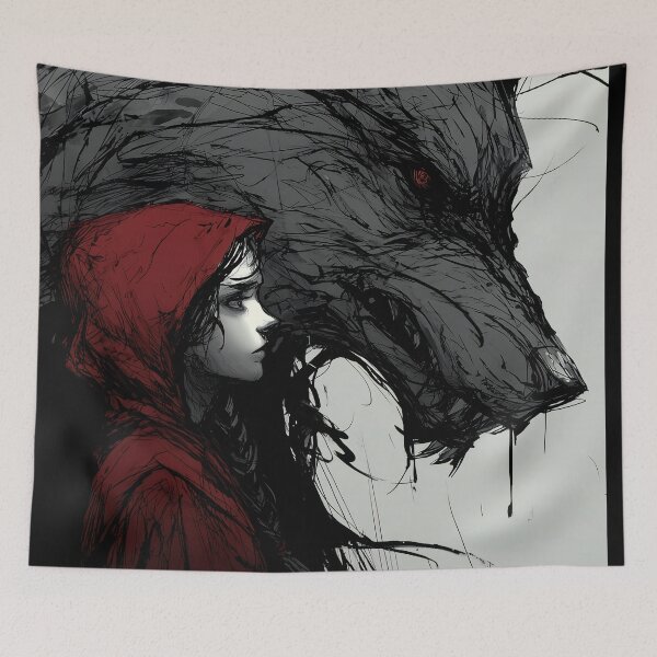 Item preview, Bound by Shadows – Red and the Wolf Dark Fairytale Art designed and sold by Skolyak.