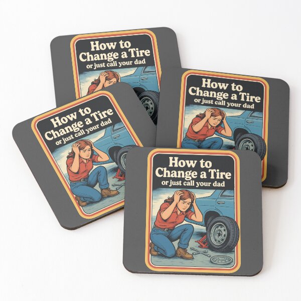 Item preview, Retro Funny Car Repair – “How to Change a Tire (Or Just Call Your Dad)” Vintage Humor Design designed and sold by DirtyGirlGraphics.