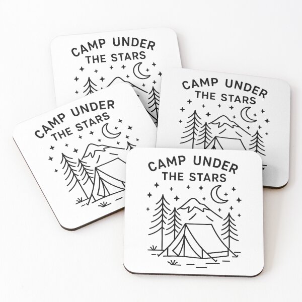 Item preview, Camp Under the Stars – Minimalist Camping and Nature Night Sky Line Art Design designed and sold by inkoutninja.